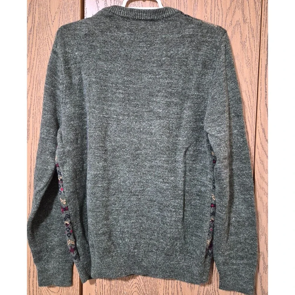 Nautica Men’s Green w/ Red Yellow Pattern Crewneck Cotton Sweater Size S